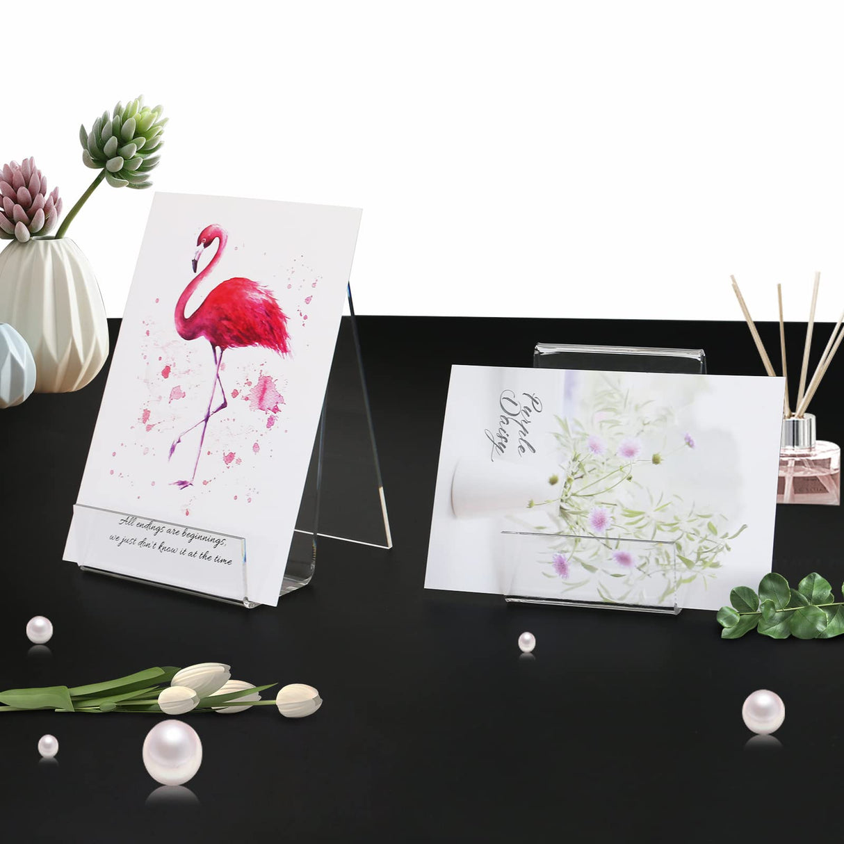 trophable 4 Pack Acrylic Book Stand Thickened Clear Book Display Easel Holder for Displaying Tablets Newspaper Magazines Notebooks Textbooks CDs (Clear-Small) trophable