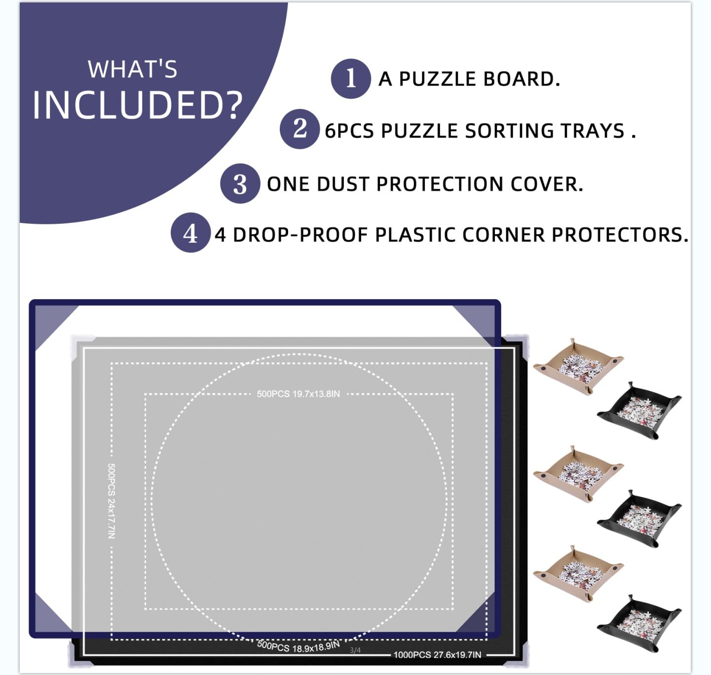 1000 Pieces Jigsaw Puzzle Boards - 6 Puzzle Sorting Trays for Puzzle Table Dualsided Size 21.5" X 31" 1000 500 Pieces with Portable Puzzle Dustproof Cover Large Mat Drawers Adults Frame Keeper Holder