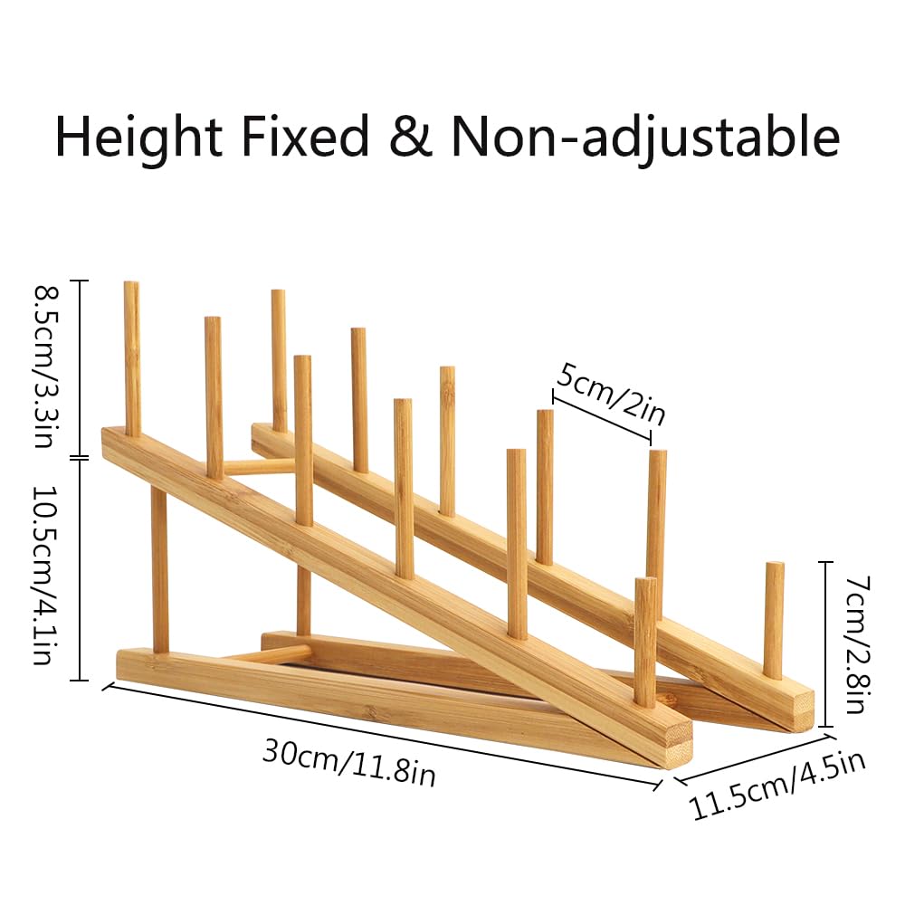 TIE-DailyNec 2 PCS Wooden Dish Rack Bamboo Drying Rack Stand Pot Lid Holder Kitchen Cabinet Organizer for Dish Plate Bowl Cup Pot Lid Cutting Board TIE-DailyNec