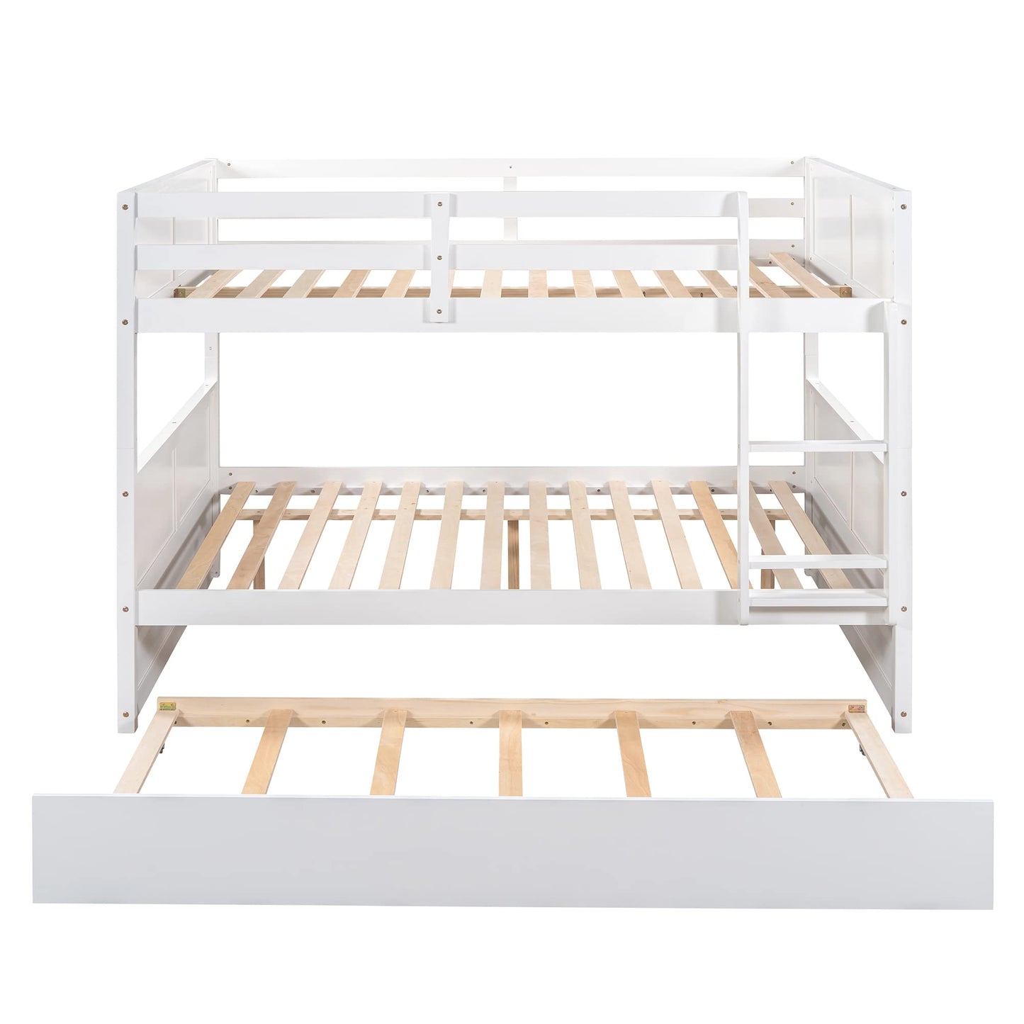 Harper & Bright Designs Full Bunk Bed with Trundle - Sturdy Solid Wood, Safety Guard Rails, and Versatile Design in White - WoodArtSupply