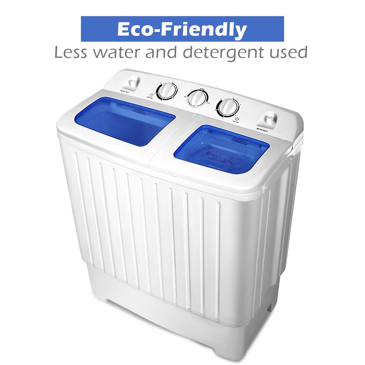 Giantex Portable Mini Compact Twin Tub Washing Machine 20lbs Washer Spain Spinner Portable Washing Machine, Blue+ White Giantex