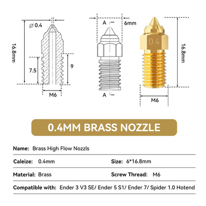 CCTREE 10PCS 0.4mm Ender 3 V3 SE Brass Nozzles Kit, 3D Printer Parts High Speed M6 0.4mm Nozzles Kit for Creality 3D Printer Ender 3 V3 SE, Ender 5 S1, Ender 7, Spider 1.0 Hotend - WoodArtSupply