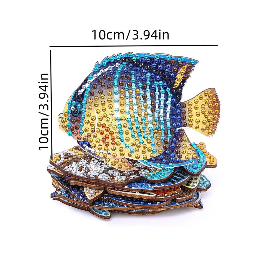 WFJ 10 Pcs Sea Fish Diamond Art Paintings Coasters Kits with Holder, Diamond Painting Coasters Set - Diamond Dots Craft WFJ