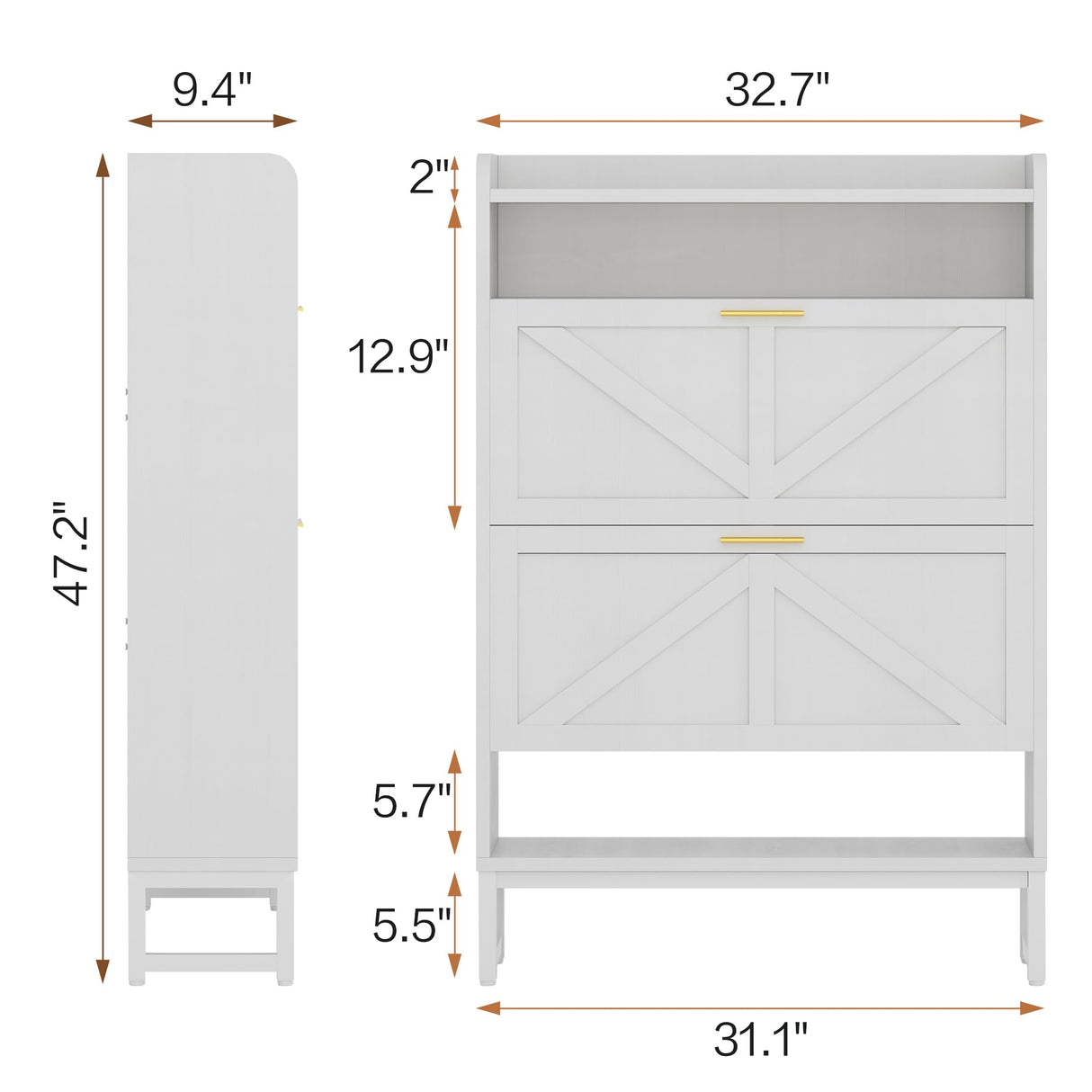 spanspace Freestanding Shoe Storage Cabinet for Entryway, Farmhouse Shoe Rack Cabinet with Open Shelf & 2 Flip-Drawer, Metal Legs for Hallway spanspace