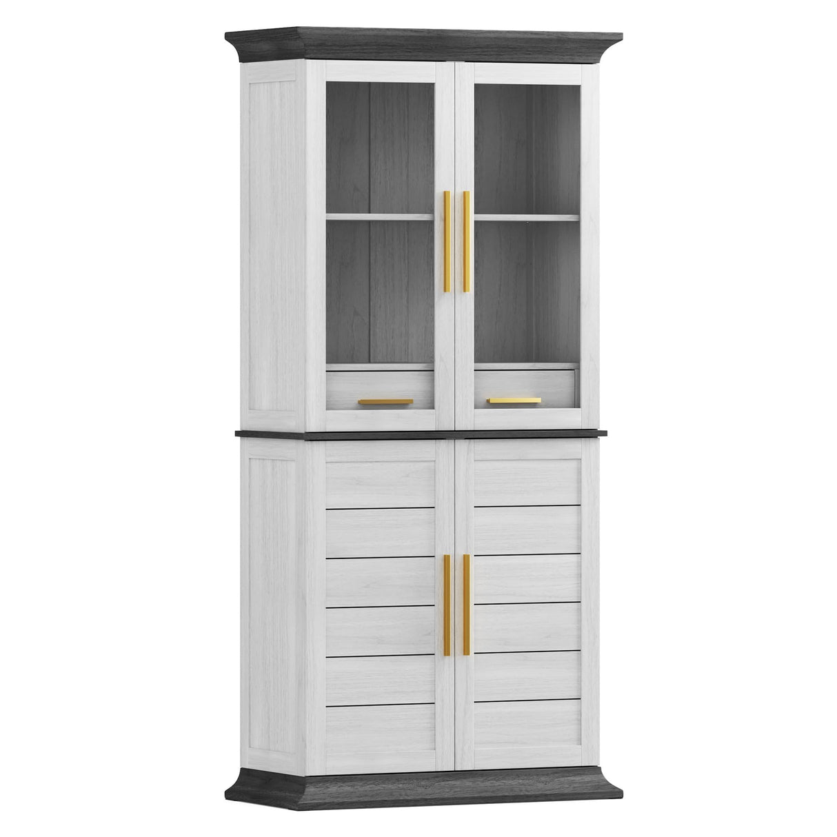 BELLEZE 72" Tall Kitchen Pantry, Large Storage Cabinet with Doors and Shelves, 2 Built-in Drawers, Freestanding Hutch Cabinet with Storage for Kitchen,Dining Room and Living Room (White) BELLEZE