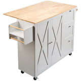 VEVOR Kitchen Island Cart with Solid Wood Top, 45.3" Width Mobile Carts with Storage Cabinet, Rolling Kitchen Table with Spice Rack, Towel Rack, Drop Leaf and Drawer, Portable Islands on Wheels, White VEVOR