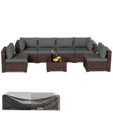 Amopatio Patio Furniture Sets, 7 Pieces Outdoor Rattan Sectional Sofa Set with Glass Table and Cushions, Wicker Patio Conversation Set for Outdoor Indoor Backyard Lawn Garden Porch (Grey) Amopatio