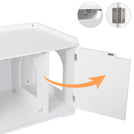 ZENY Cat Litter Box Enclosure, Cat Litter Box Furniture Hidden, Wooden Cat Litter Cabinet with Divider, Modern Cat Washroom Storage Bench，Fit Most of Litter Box, White ZENY