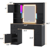 Tiptiper Large Makeup Vanity Desk with Mirror and Lights, Vanity Table with Charging Station & Time Display & Ambient Light, Makeup Table with Drawers & Storage Cabinets, Black Tiptiper