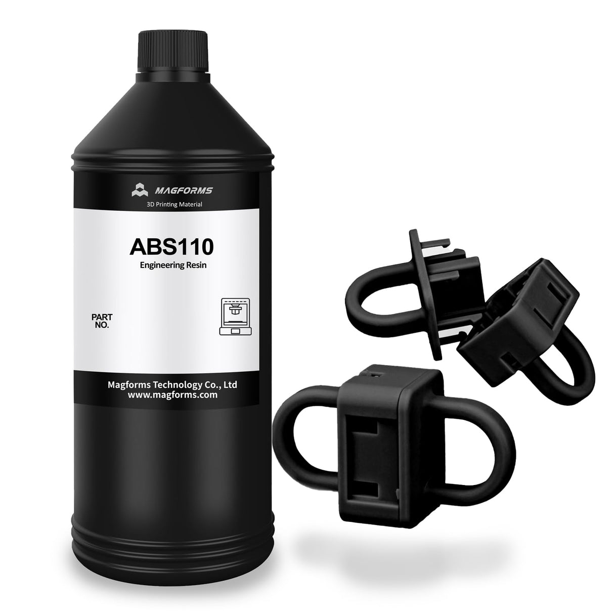 MAGFORMS Ultra Tough ABS-Like 3D Printer Resin ABS110, High Impact Resistance, Excellent Toughness and Strength, High Precision and Non-Brittle Photopolymer Resin for LCD DLP 3D Printing (Black, 1kg) Magforms