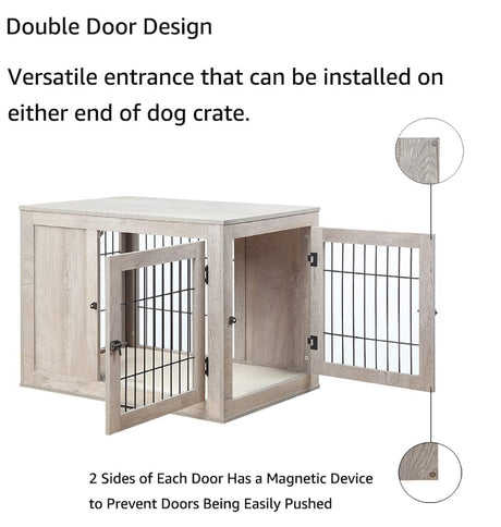unipaws Furniture Style Dog Crate for Medium Dogs, Indoor Aesthetic Puppy Kennel with Door, Modern Decorative Wood Wire Pet House Dog Cage, Pretty Cute End Side Table Nightstand, Weathered Grey unipaws