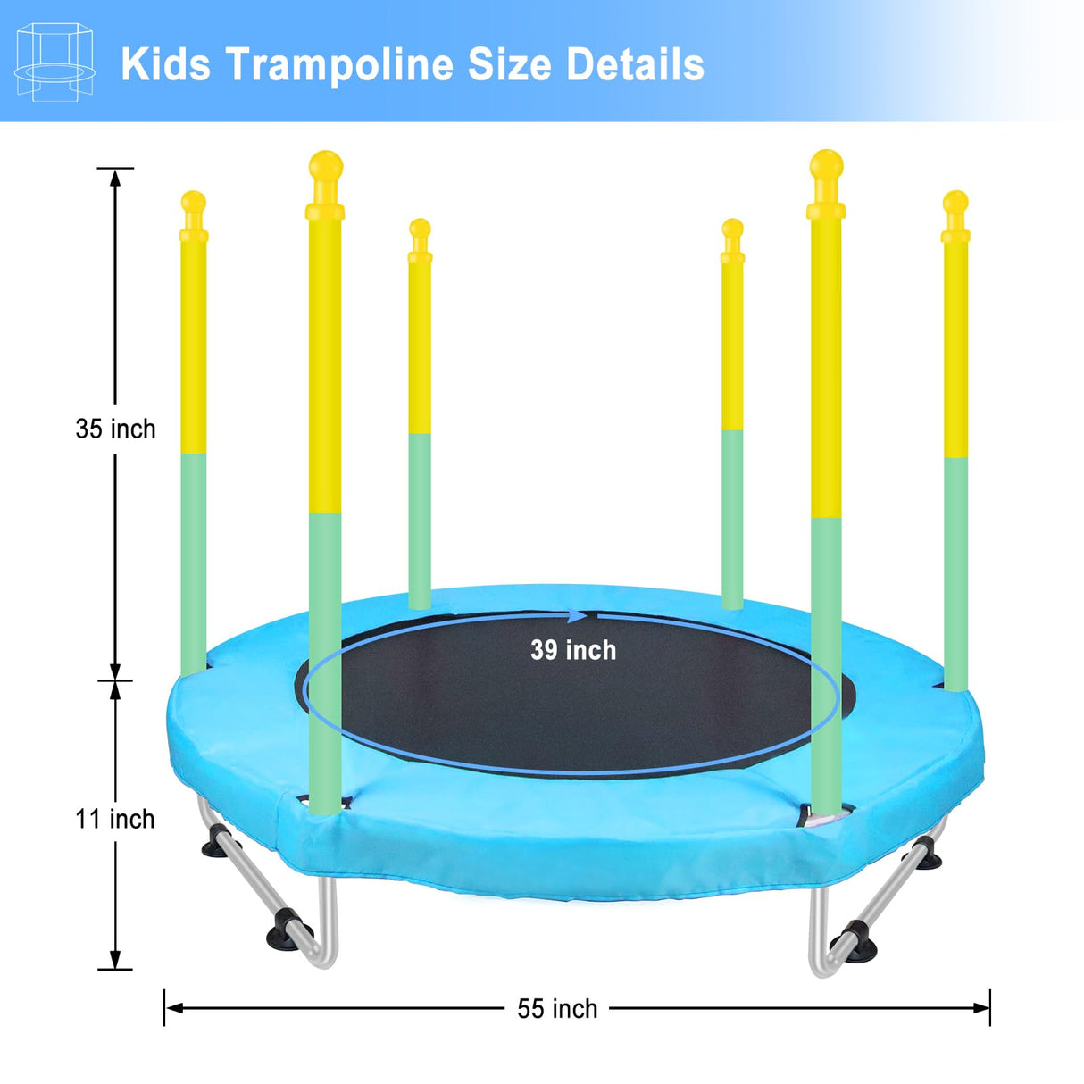 Indoor Trampoline for Kids Ages 1-8, 55" Small Outdoor Toddler Trampoline with Safety Enclosure Net, No-Gap Safe Design, Baby Round Jumping Mat, Recreational Trampolines Birthday Gifts for Boys Girls BIGOU