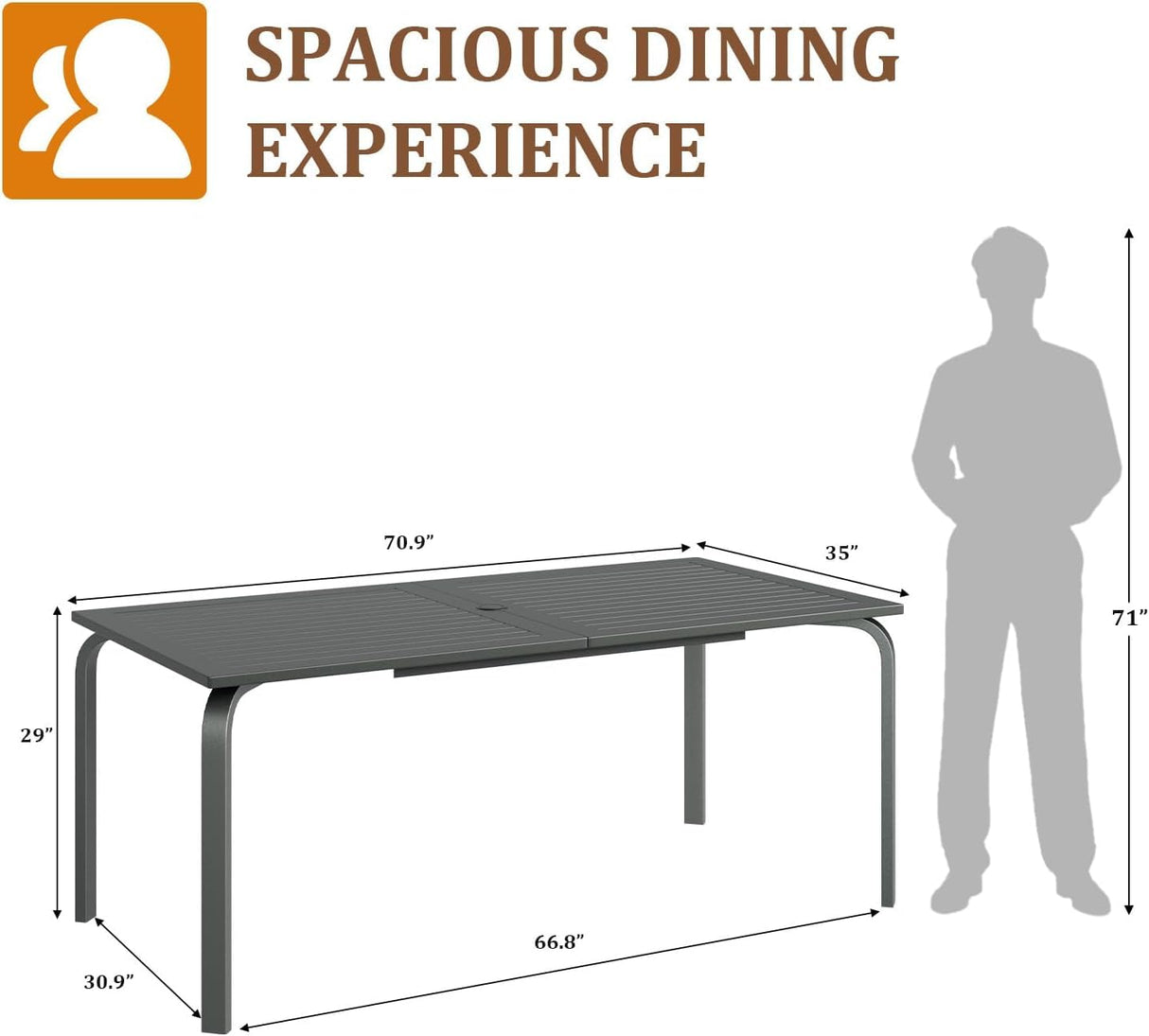 SLEKVERSA 9 Piece Outdoor Patio Dining Set with Umbrella Hole, Outdoor Dining Set with 71" Aluminum Table & Aluminum Sling Back Chair, Outdoor Patio Furniture Sets for 8 People (9 Piece) SLEKVERSA