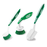 Libman Green & White Cleaning Brush Kit, 3-Piece Set, All-Purpose Brushes for Kitchen, Basins, Sinks, Dishwashers Libman