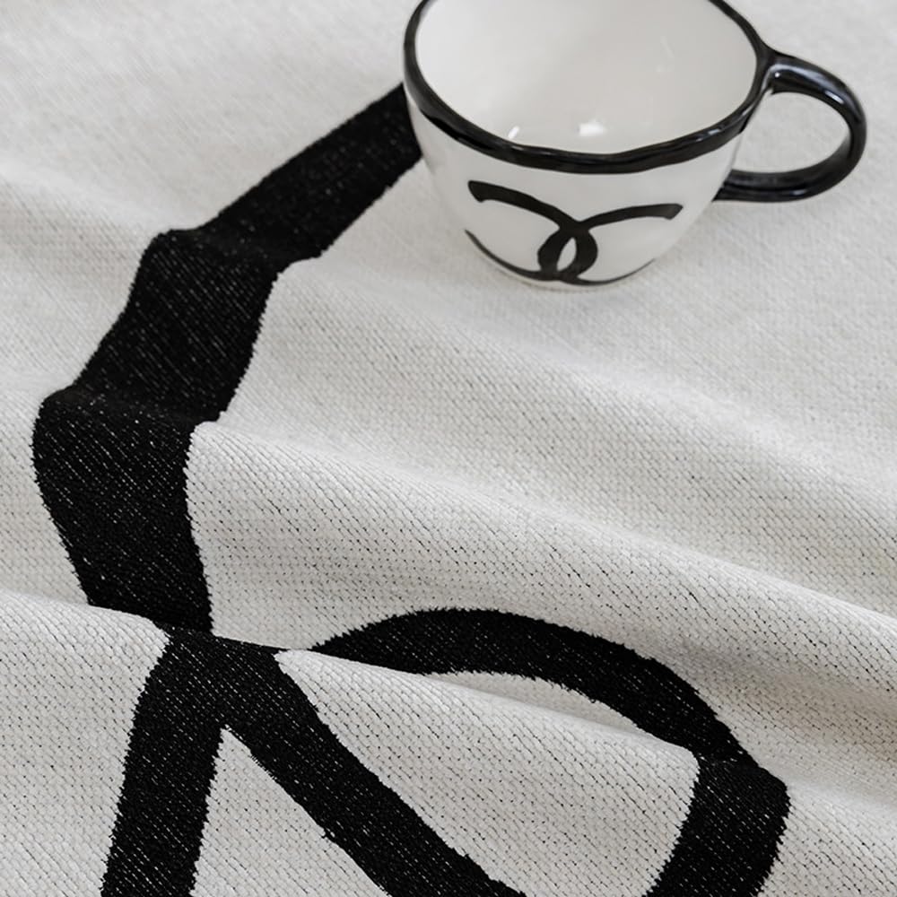 ERICSF- Black and White Double-Sided can Cover Chenille Sofa Towel Full Cover Cloth Four Seasons Universal Models Straight Row a Piece of Non-Slip Sets (71 * 102 inch) ERICSF