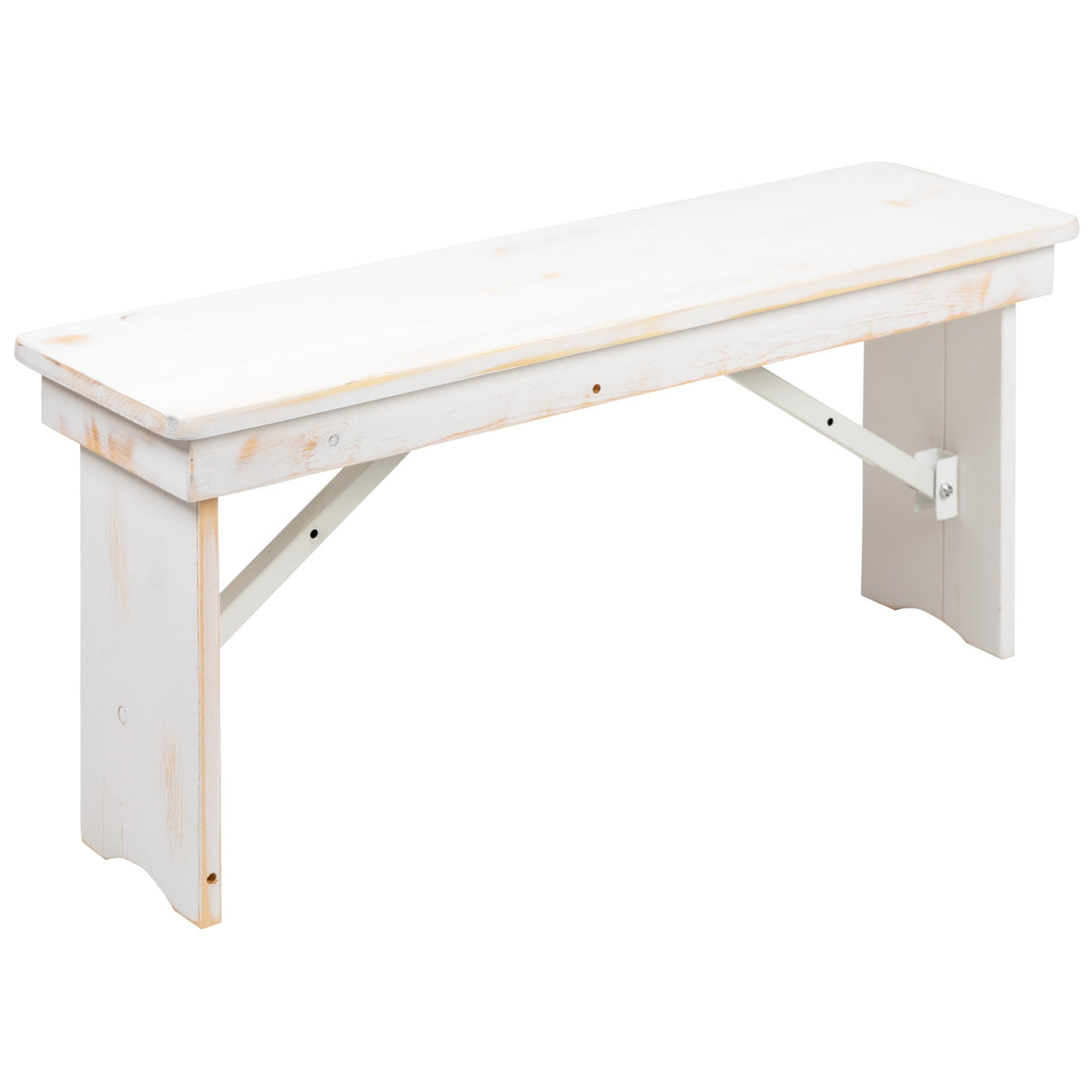 Merrick Lane Tinsley 40" x 12" White Solid Pine Folding Farmhouse Style Bench Merrick Lane