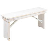 Merrick Lane Tinsley 40" x 12" White Solid Pine Folding Farmhouse Style Bench Merrick Lane