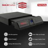 MAXSafes Slide-away handgun safe with Biometric Finger Vein Lock, Quick-Access, Under Desk Drawer Gun Safe for Home and Vehicle, 2 Pistols Safe Box, CA DOJ Approved (Store 50) MAXSafes