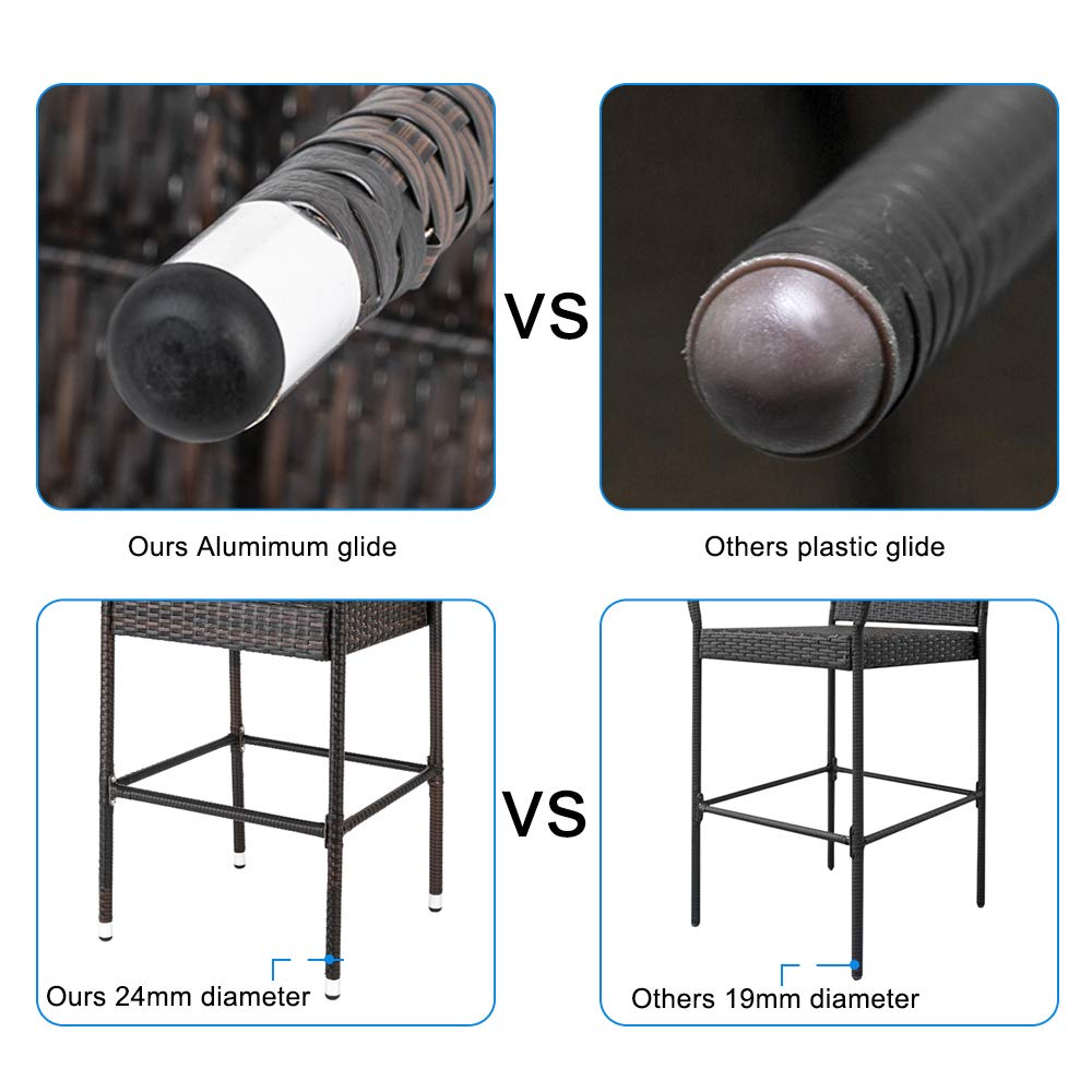 VINGLI Wicker Bar Stools Outdoor Set of 2, Outdoor Bar Height Chairs, Patio Furniture Bar Stools Wicker for Garden Pool Lawn Backyard VINGLI