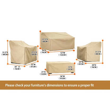 Baner Garden Patio Furniture Covers,Outdoor Furniture Cover Waterproof,Patio Furniture Set Covers for 4 Piece Outdoor Conversation Set,Patio Covers Set Beige - WoodArtSupply