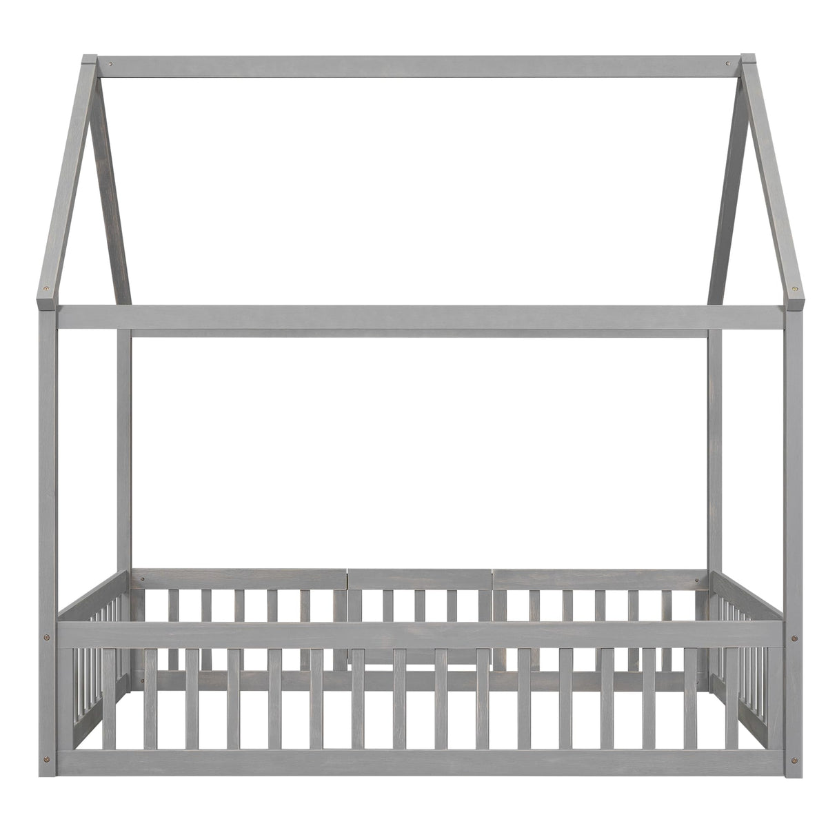 Harper & Bright Designs Grey Wash Full Montessori House Bed with Fence and Door for Kids Harper & Bright Designs