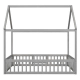 Harper & Bright Designs Grey Wash Full Montessori House Bed with Fence and Door for Kids Harper & Bright Designs