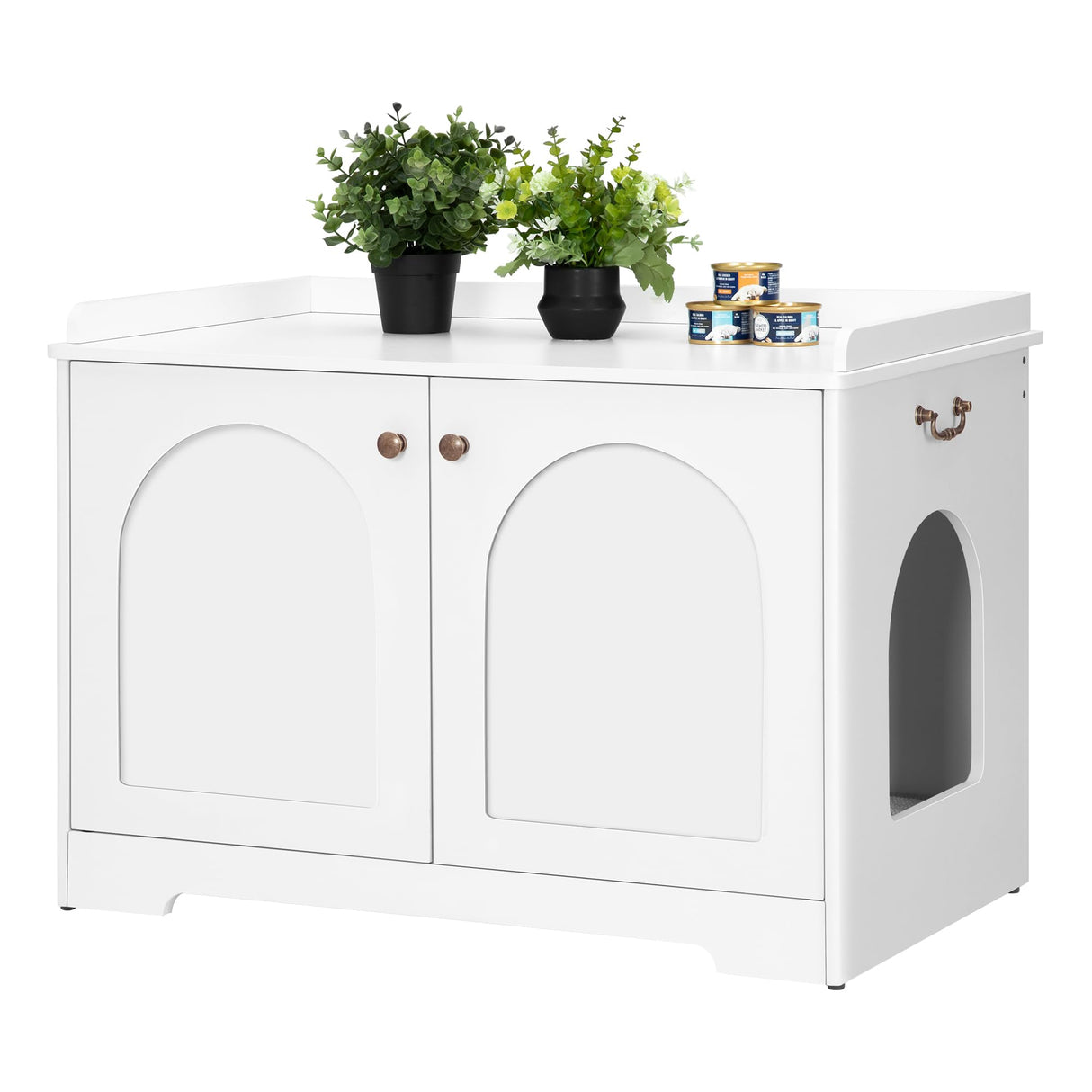Hzuaneri Cat Litter Box Enclosure with Handles, Hidden Litter Box Furniture with Removable Partition, Wooden Pet House Side End Table, for Living Room, Bedroom, White CB05703X Hzuaneri