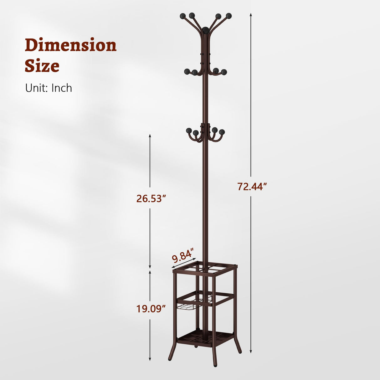 FAVOOSTY Coat Rack Freestanding,Coat Rack Stand with Umbrella Holder,Metal Coat Rack with 12 Hooks,Tree Clothes Hat for Entryway,Hallway,Living Room,Bedroom, Office To Hang Clothes-Brown FAVOOSTY