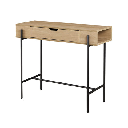 Walker Edison Adrienne Contemporary Simple Metal and Wood 1-Drawer Entry Table, 37 Inch, Coastal Oak - WoodArtSupply