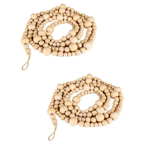 2PCS Christmas Wood Beads Garland 14.4 Feet Wooden Bead Garland Boho Ornaments for Christmas Tree, Xmas Vintage Rustic Farmhouse Round Craft Bead Table Wall Hanging Holiday Decorations(7.2 Feet/1Pcs) CRTEPST