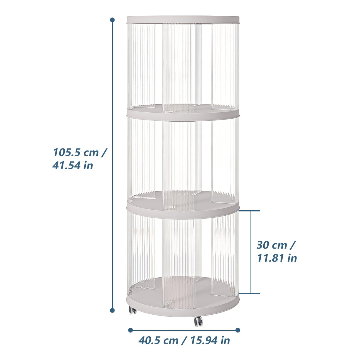 Rolling Bookshelf, 360°Display Spinning Rotating Revolving Bookshelf with Brake Wheels, 3 Tiers Moveable White Small Corner Bookcase Suitable for Bedrooms, Living Looms, Offices, and Study Rooms Leafpool