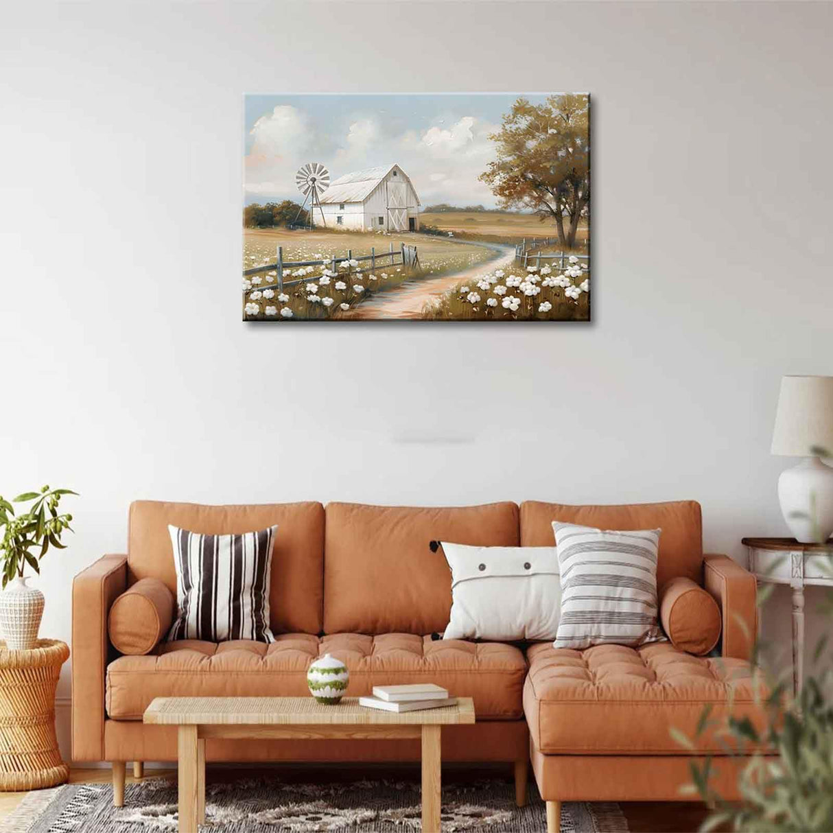 Farmhouse Barn Canvas Wall Art Rustic Farm Nature landscape Decor Pictures Retro Flower Field Meadow Barn Windmill Posters Prints for Home Decoration Bathroom Bedroom Living Room Decoration styfasin