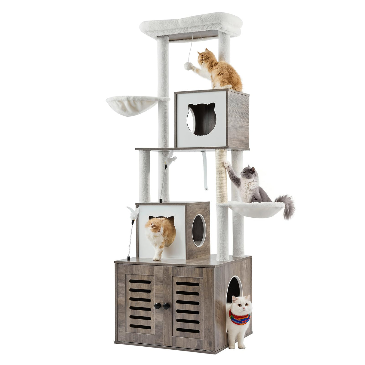 VEVOR Large Cat Tree with Litter Box Enclosure, 72.83 inches Tall, 2-in-1 Cat Tower, Multi-Level Cat Condo Furniture with Sisal Scratching Posts, Perches, Hammock, Big Kittens House for Indoor Cats VEVOR