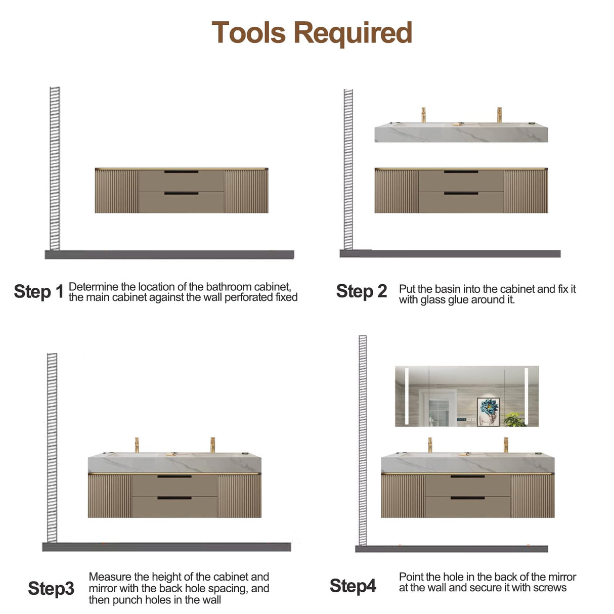 Genpai Floating Bathroom Vanity - 72IN Bathroom Vanity with Sink Business, Double Sink | LED Lights & One-Touch Defogging, Easy Installation, 2 Drawers Genpai