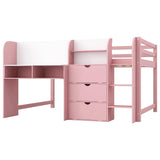 Bellemave Full Size Low Loft Bed,Kids Loft Bed with Storage Cabinets and Open Bookcase,No Box Spring Need, Solid Wood Low Loft Bed Frame for Kids Boys, Girls.(Pink) Bellemave