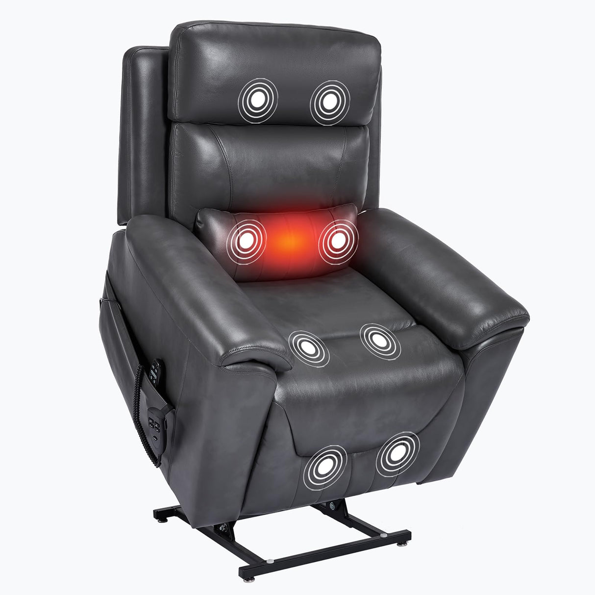 cinkehome Dual Motor Lift Recliner with Heat and Massage for Elderly, Small Power Lift Chairs with Remote Control & Lumbar Support, Infinite Position Lifting Recliner for Living Room, Dark Grey cinkehome