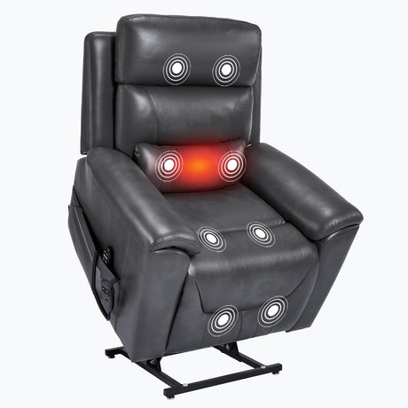 cinkehome Dual Motor Lift Recliner with Heat and Massage for Elderly, Small Power Lift Chairs with Remote Control & Lumbar Support, Infinite Position Lifting Recliner for Living Room, Dark Grey cinkehome