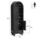 Giluta 71" Tall Arched Bookshelf Two Doors 5-Tier Storage Display Cabinet with Open Display Shelf & Drawer, Black Kitchen Pantry Cabinet for Living Room, Dining Room Giluta