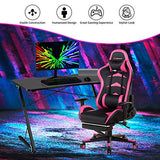 Tangkula Gaming Computer Desk, Z-Shaped Home Office Computer Table with LED Lights & Large Carbon Fiber Surface, Ergonomic Gamer Workstation, Writing Desk for Home Office Tangkula