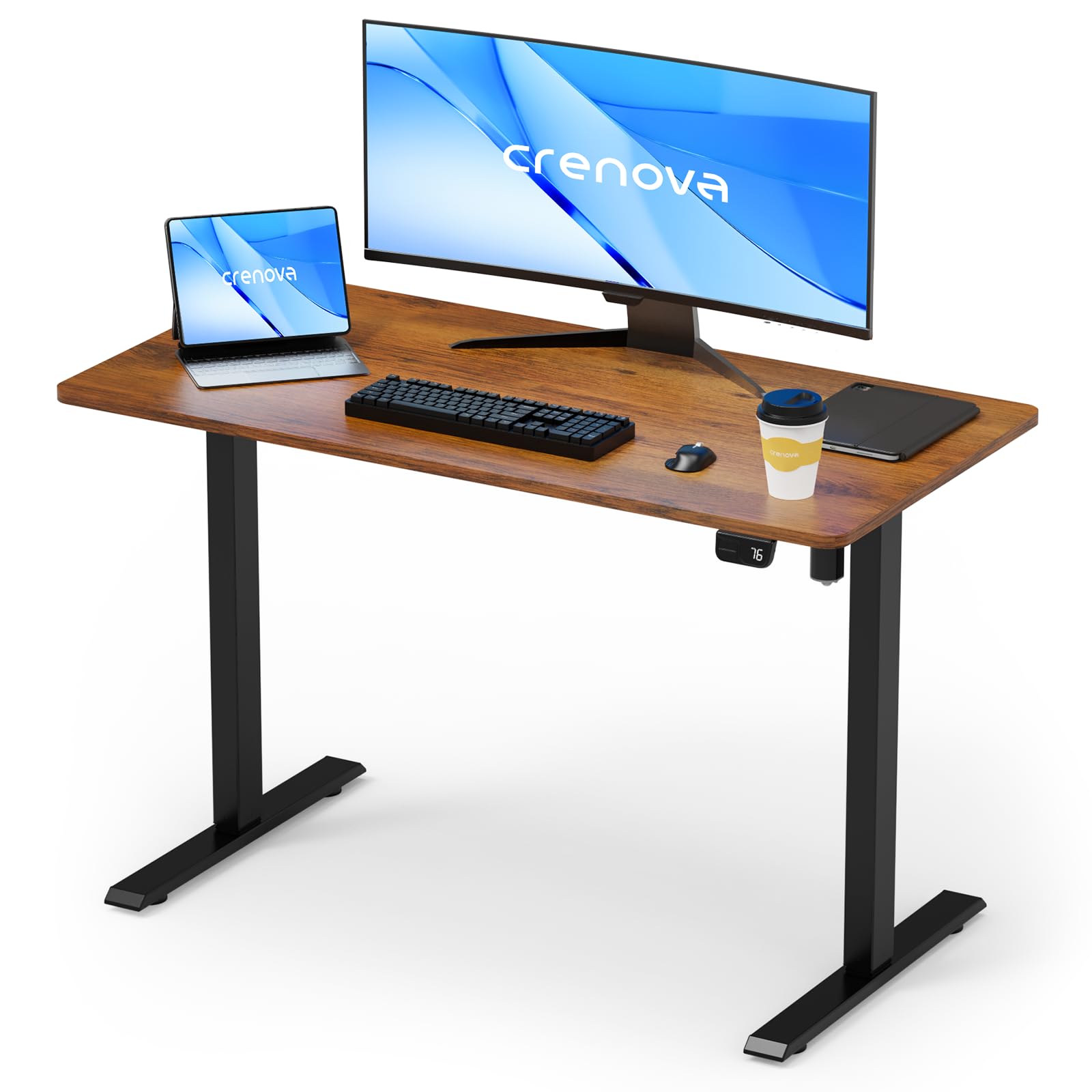 Crenova Standing Computer Desk,Electric Height Adjustable Home Office Stand Up Desk,48 x 24 Inches Whole-Piece Sit Stand Studying Gaming Table(Vintage Brown) - WoodArtSupply