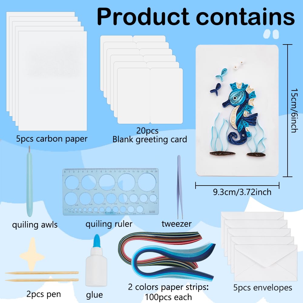 WEBEEDY 20 Sets Paper Quilling Kit for Adults Beginners 5 Styles Sea Animals Quilling Greeting Card Making Kit with Instruction DIY Turtles Dolphins Flamingos Jellyfish Seahorses Cards for Birthday WEBEEDY
