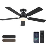 Ceiling Fans with Lights- 52" Low Profile Indoor Ceiling Fan with Light and Remote/APP Control, Flush Mount, LED Dimmable DC Reversible Modern Ceiling Fan for Bedroom（Black） Mpayel