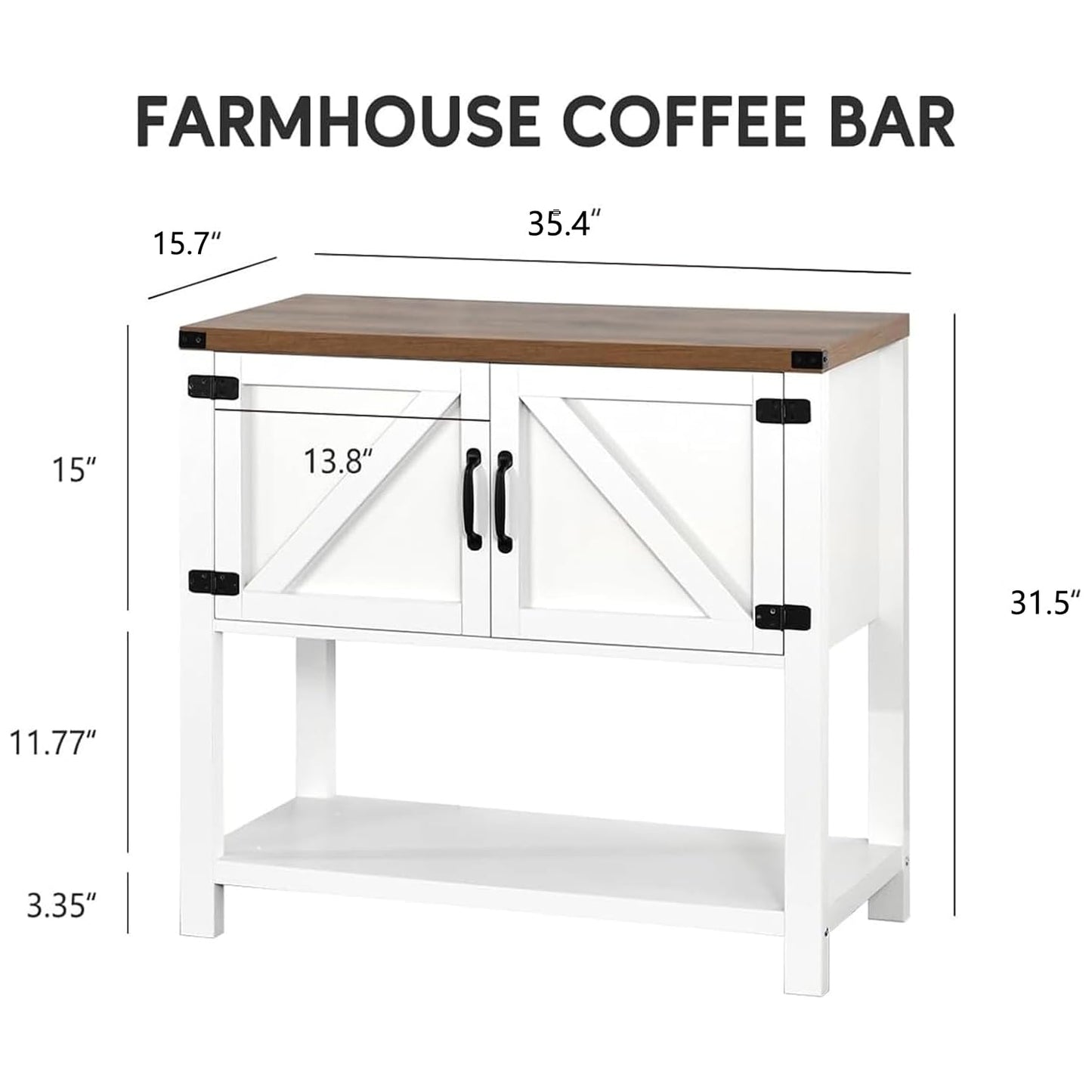 4ever2buy Farmhouse Coffee Bar Cabinet with Storage, Small Coffee Bar with 2 Doors & Shelf, White Coffee Bar Table, White Entryway Sofa Console Table for Living Room