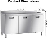 ZZV Stainless Steel Table Cabinet for Prep & Work 21 x 59 Inch, Heavy Duty Prep Table with 3 Pull-Out Doors, Commercial Workbench with Cabinet for Kitchen, Restaurant, Hotel, Garage, and Warehouse ZZV