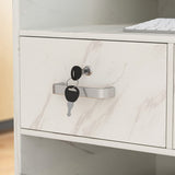 Homsee Modern Reception Desk with 3 Drawers, 1 Door Storage Cabinet & Hutch Shelf, Office Wooden Computer Desk, Writing Study Table PC Laptop Desk, White Marble (47.3" L x 18.3" W x 43.3" H) Homsee