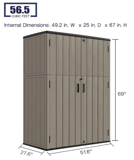 KINYING Outdoor Vertical Storage Shed,57 Cu.ft Outdoor Storage Cabinet Waterproof,Resin Sheds & Outdoor Storage Clearance for Garden,Patio,Backyard,Lockable (Brown) KINYING