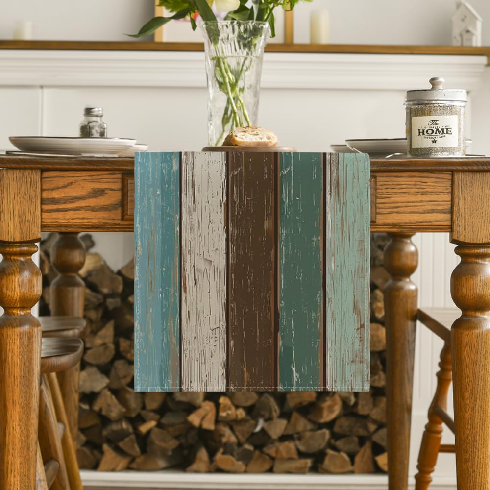 Artoid Mode Green Retro Rustic Wood Texture Table Runner, Seasonal Spring Kitchen Dining Table Decoration for Home Party Decor 13x72 Inch Artoid Mode