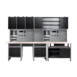 Wood Top Workbench Set System, Included Pegboard Wall Cabinets Wood Table Top, for Garage Basement JZD