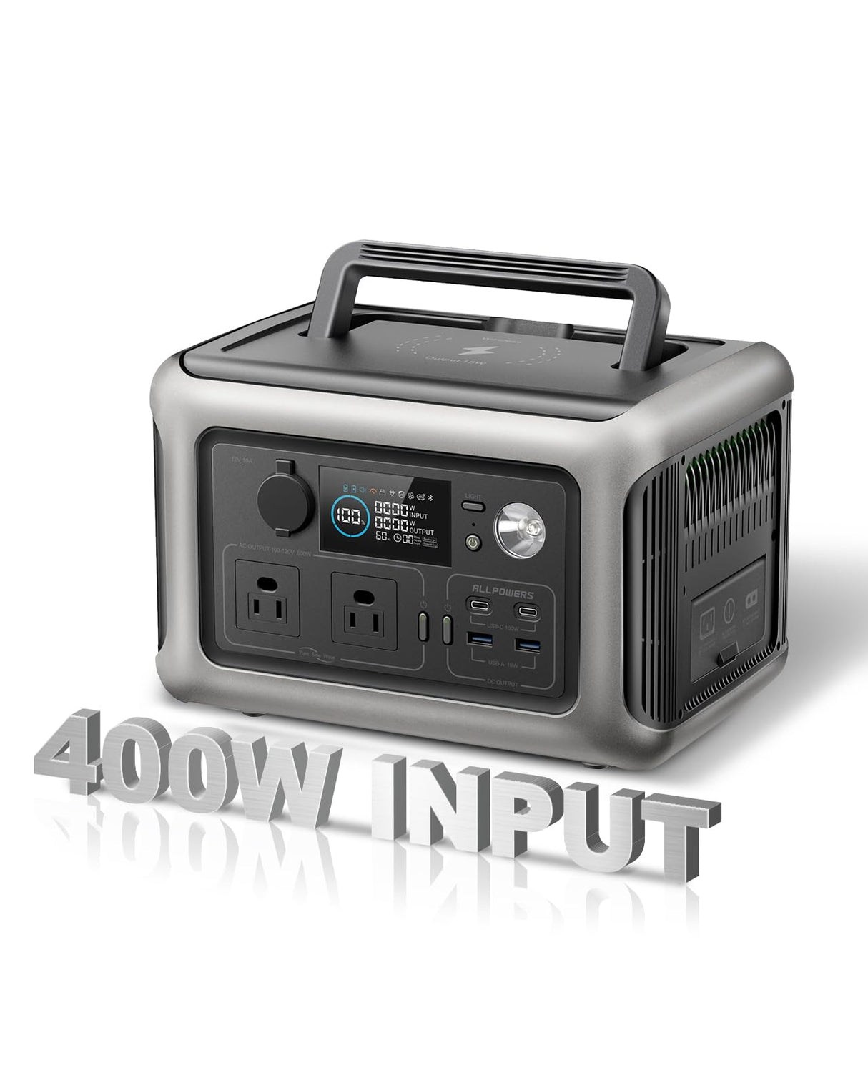 [Upgraded Version] ALLPOWERS R600 Super-Quiet Portable Power Station, 299Wh 600W LiFePO4 Battery Backup with UPS Function, 400W Max Input, MPPT Solar Generator for Outdoor Camping, RVs, Home Use ALLPOWERS