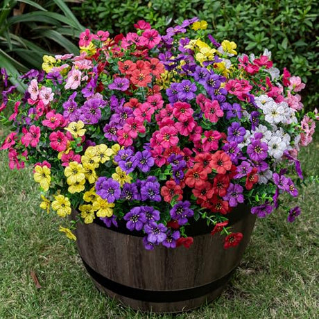 20 Bundles Artificial Flowers for Outdoor Fake Plants for Spring Decoration,Faux Eucalyptus Flowers for Planter UV Resistant Lifelike for Home Porch Garden（7 Color） Lnoicy
